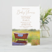 Invitation Baby shower d'aquarelle Bassinet vintage (Debout devant)
