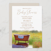 Invitation Baby shower d'aquarelle Bassinet vintage (Devant / Derrière)