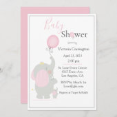 Invitation Baby shower d'aquarelle bébé Eléphant rose fille (Devant / Derrière)