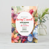 Invitation Baby shower d'aquarelle Berry Sweet Fleur sauvage (Debout devant)