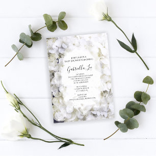 Invitation Baby shower d'aquarelle blanc aux fleurs d'Hydrang