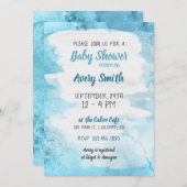 Invitation Baby shower d'aquarelle bleu (Devant / Derrière)