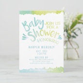 Invitation Baby shower d'aquarelle bleu bébé (Debout devant)