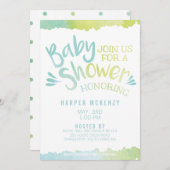 Invitation Baby shower d'aquarelle bleu bébé (Devant / Derrière)