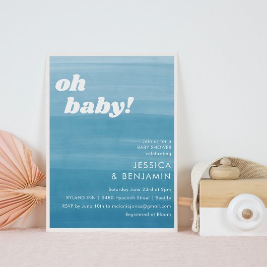 Invitation Baby shower d'aquarelle bleu Cute Ombre Dip Dye