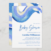 Invitation Baby shower d'aquarelle bleu d'art moderne Abstrai (Devant / Derrière)