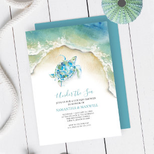 Invitation Baby shower d'aquarelle bleu de la tortue côtière
