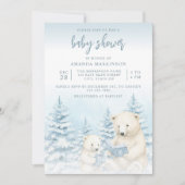 Invitation Baby shower d'aquarelle bleu d'ours polaire d'hive (Devant)