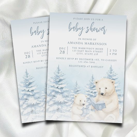 Invitation Baby shower d'aquarelle bleu d'ours polaire d'hive