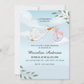Invitation Baby shower d'aquarelle bleu et blanc (Devant)
