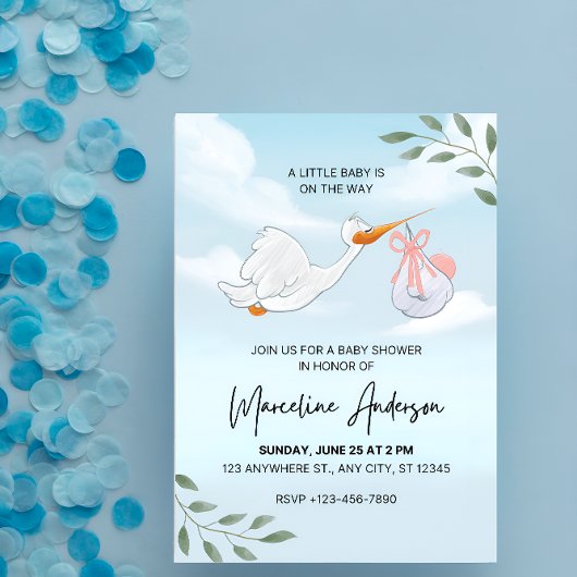 Invitation Baby shower d'aquarelle bleu et blanc