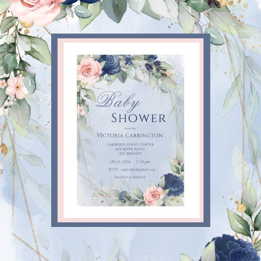 Invitation Baby shower d'aquarelle bleu et rose