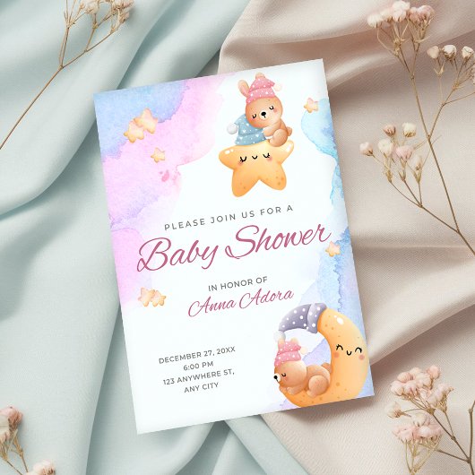 Invitation Baby shower D'Aquarelle Bleu Et Rose
