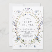 Invitation Baby shower d'aquarelle bleu Fleur sauvage (Devant)
