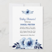 Invitation Baby shower d'aquarelle bleu foncé (Devant)