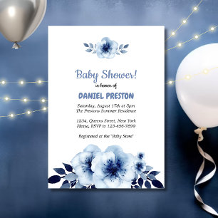 Invitation Baby shower d'aquarelle bleu foncé