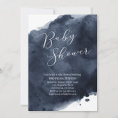 Invitation Baby shower d'aquarelle bleu marine (Devant)