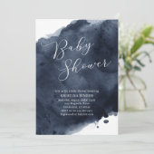 Invitation Baby shower d'aquarelle bleu marine (Debout devant)