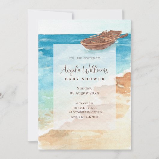 Invitation Baby shower d'aquarelle bleu mer (Devant)