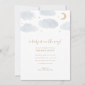 Invitation Baby shower d'aquarelle bleu nuage et étoiles (Devant)