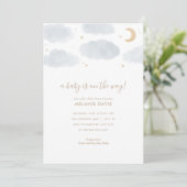 Invitation Baby shower d'aquarelle bleu nuage et étoiles (Debout devant)