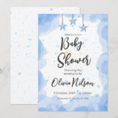 Invitation Baby shower d'aquarelle bleu, Oh Baby shower garço (Devant / Derrière)