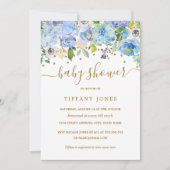 Invitation Baby shower d'aquarelle bleu or (Devant)