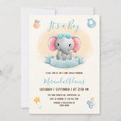 Invitation Baby shower d'aquarelle bleu petit éléphant (Devant)