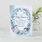 Invitation Baby shower d'aquarelle bleu sous la mer (Debout devant)