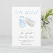 Invitation Baby shower d'aquarelle Blue Baby Bootie (Debout devant)