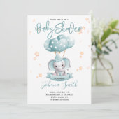 Invitation Baby shower d'aquarelle Blue Elephant (Debout devant)
