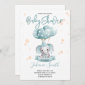 Invitation Baby shower d'aquarelle Blue Elephant (Devant / Derrière)