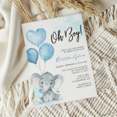 Invitation Baby shower d'aquarelle Blue Oh Boy Elephant