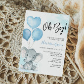 Invitation Baby shower d'aquarelle Blue Oh Boy Elephant