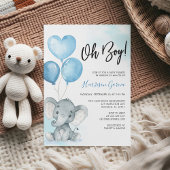Invitation Baby shower d'aquarelle Blue Oh Boy Elephant