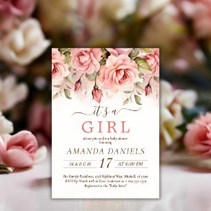 Invitation Baby shower d'aquarelle Blush Rose C'est une fille
