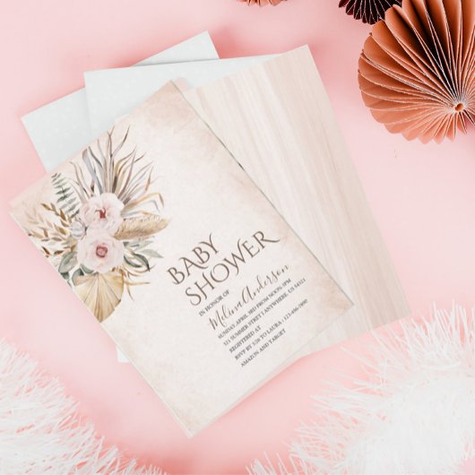 Invitation Baby shower d'aquarelle Boho Beige Flowers