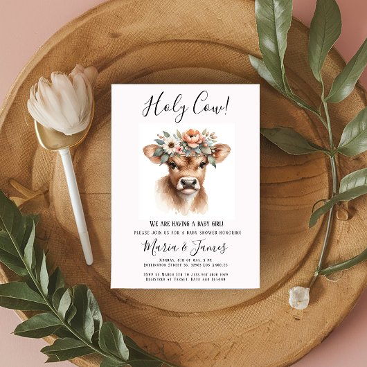 Invitation Baby shower d'aquarelle Boho Holy Cow