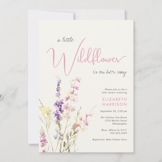 Invitation Baby shower d'aquarelle Boho Little Fleur sauvage (Devant)
