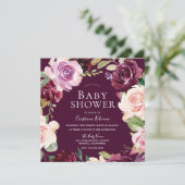 Invitation Baby shower d'aquarelle botanique bordeaux (Debout devant)