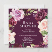 Invitation Baby shower d'aquarelle botanique bordeaux (Devant)