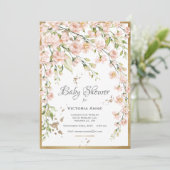 Invitation Baby shower d'aquarelle botanique rose (Debout devant)