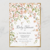 Invitation Baby shower d'aquarelle botanique rose (Devant)