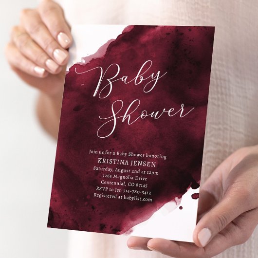 Invitation Baby shower d'aquarelle Bourgogne