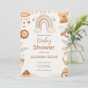 Invitation Baby shower d'aquarelle Brown de marque personnali