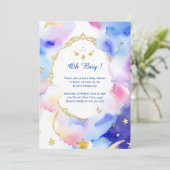 Invitation Baby shower d'aquarelle céleste (Debout devant)