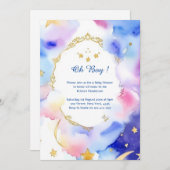 Invitation Baby shower d'aquarelle céleste (Devant / Derrière)