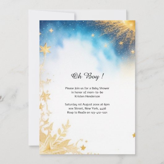 Invitation Baby shower d'aquarelle céleste (Devant)