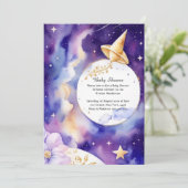 Invitation Baby shower d'aquarelle céleste (Debout devant)