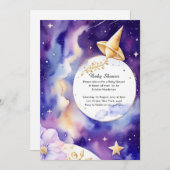 Invitation Baby shower d'aquarelle céleste (Devant / Derrière)